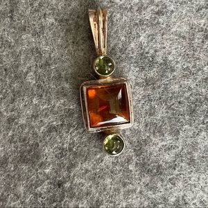 Sterling Silver necklace with Sterling Silver, Citrine and Green Stone Pendant